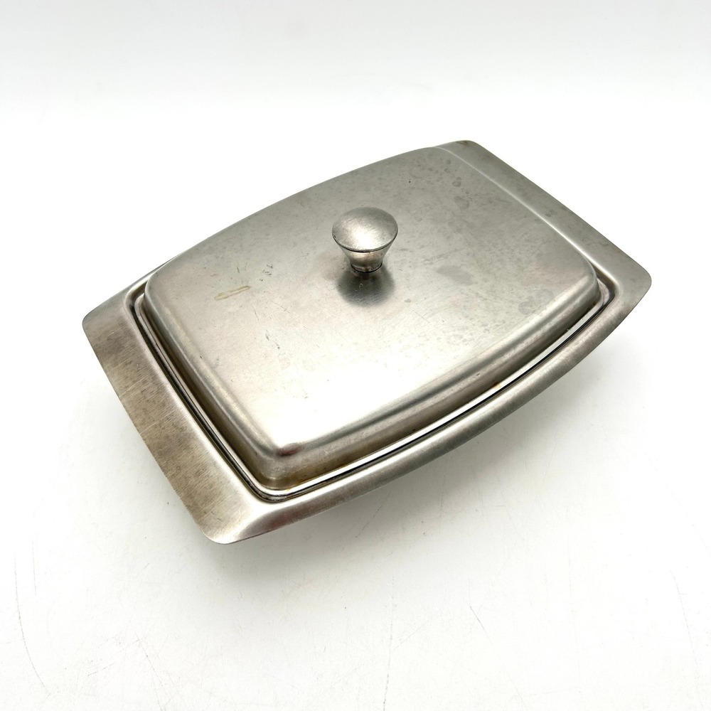 Vintage 1960's Stainless Steel Butter Dish with Lid Made in USA MCM